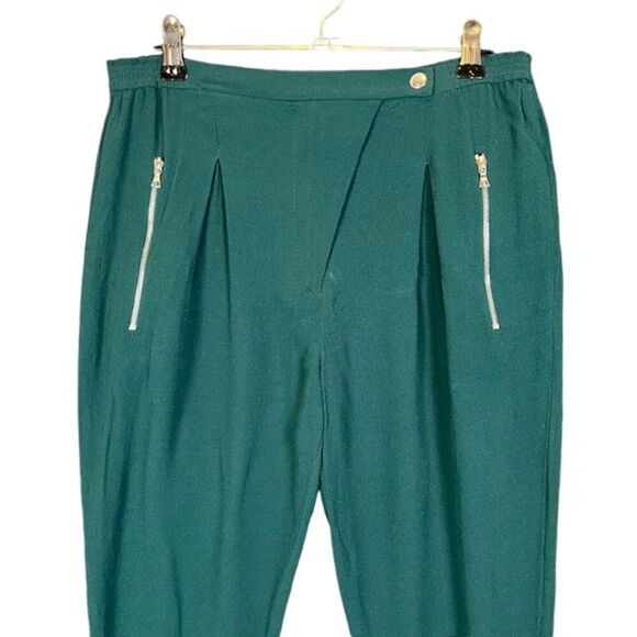 Sandro Paris Polina Crepe Emerald Green Pants Silver Hardware Zip Ankle Size 6 - Picture 3 of 12